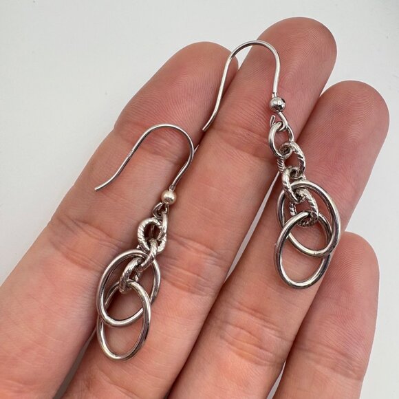 VTG Solid Sterling Silver 925 Oval Round Link Dangle Earrings 1.75" Length - Picture 9 of 11
